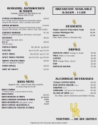Burgers, Sandwiches & Sides, Kid's Menu and Drinks
