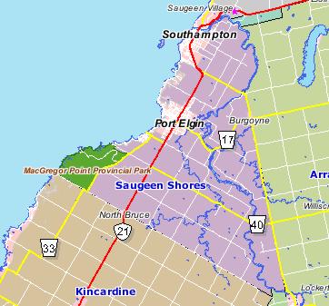 Map Of Southampton Ontario Rural Routes - Town Of Saugeen Shores (Lower Tier Bruce)